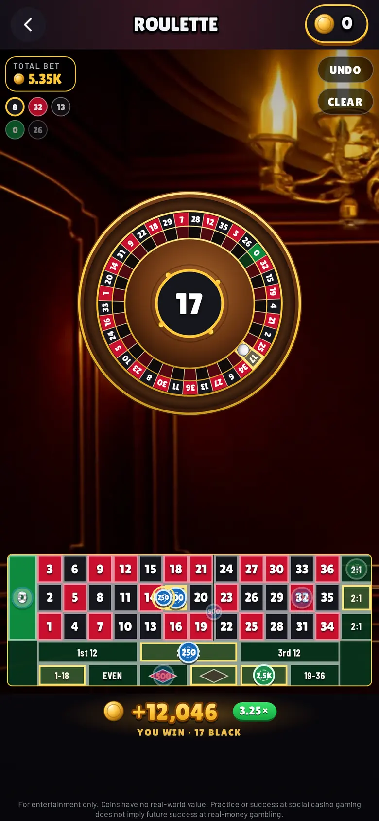 Roulette landing on 17